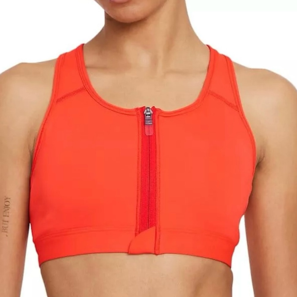 NIKE Chile Red Dri-Fit Swoosh Zip Front Sports Bra Medium Support Active Size XS